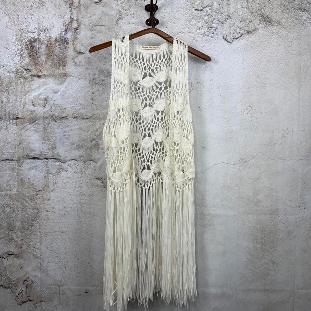 Hippie-girl Women's Cream and White Gilet